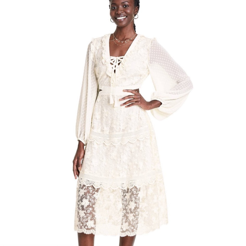 Alexis x Target Cream Long Sleeved Lace Dress